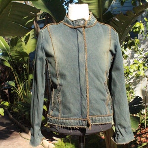 Blue Denim Motorcycle Jacket w Brown Shearling Lining Vintage / 80s image 1