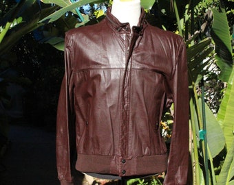 Vintage 70s Chocolate Brown Leather Jacket w Hidden Hood
