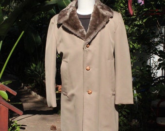 70s USA Brown and Faux Fur Insulated Overcoat 42 (Vintage / Richman / 70s)