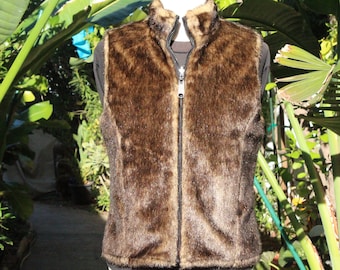 Veste imperméable réversible en fausse fourrure marron/noir (vintage/années 80)
