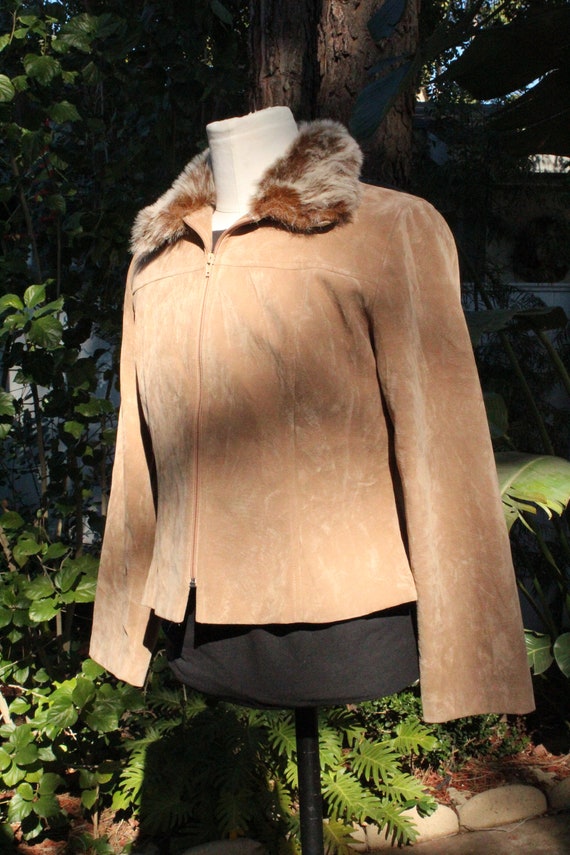 Vintage 70s Brown Faux Suede Finish Coat w/ Faux … - image 3