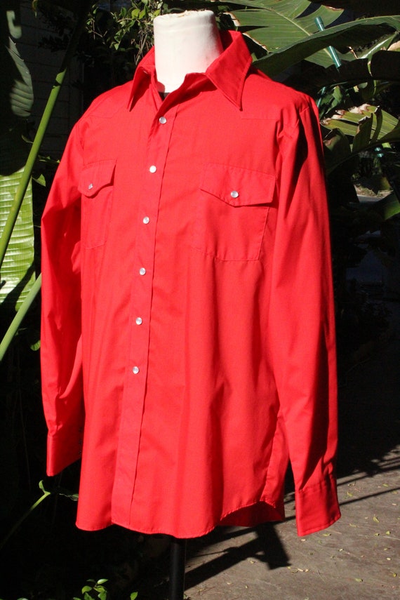 Vintage 60s Bright Red Western Cowboy Shirt NOS M… - image 4