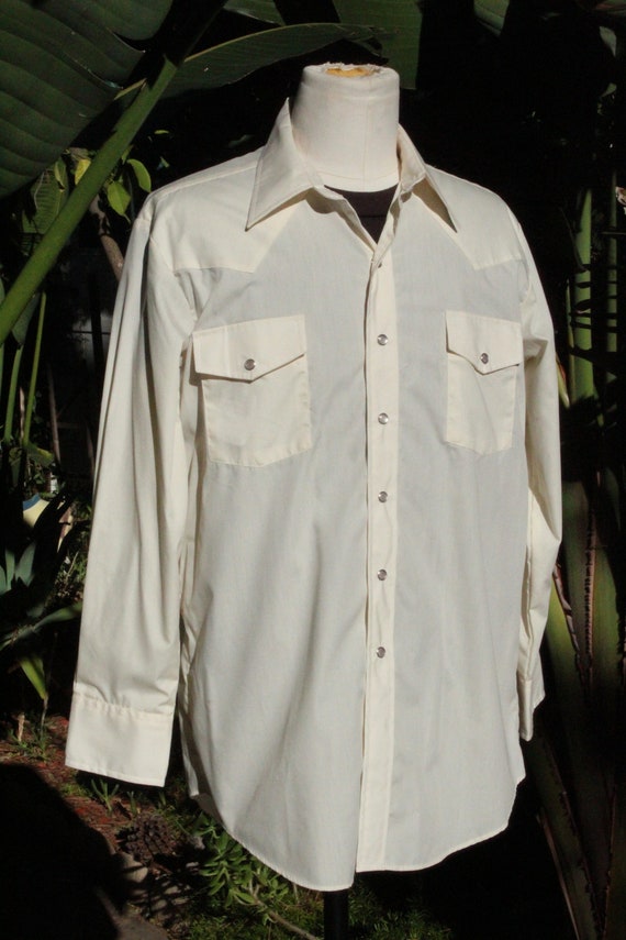 Vintage 60s Western Shirt Offwhite Eggshell Malco… - image 2