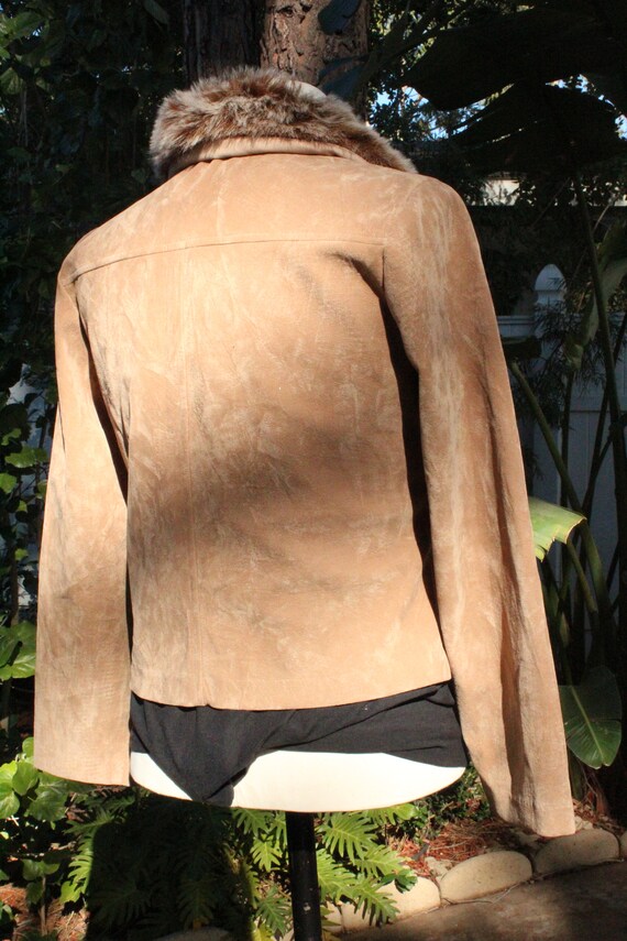 Vintage 70s Brown Faux Suede Finish Coat w/ Faux … - image 6