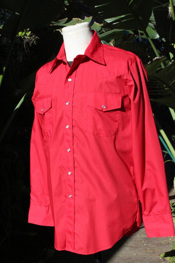 Vintage 60s Chili Red Western Cowboy Shirt NOS Ma… - image 9