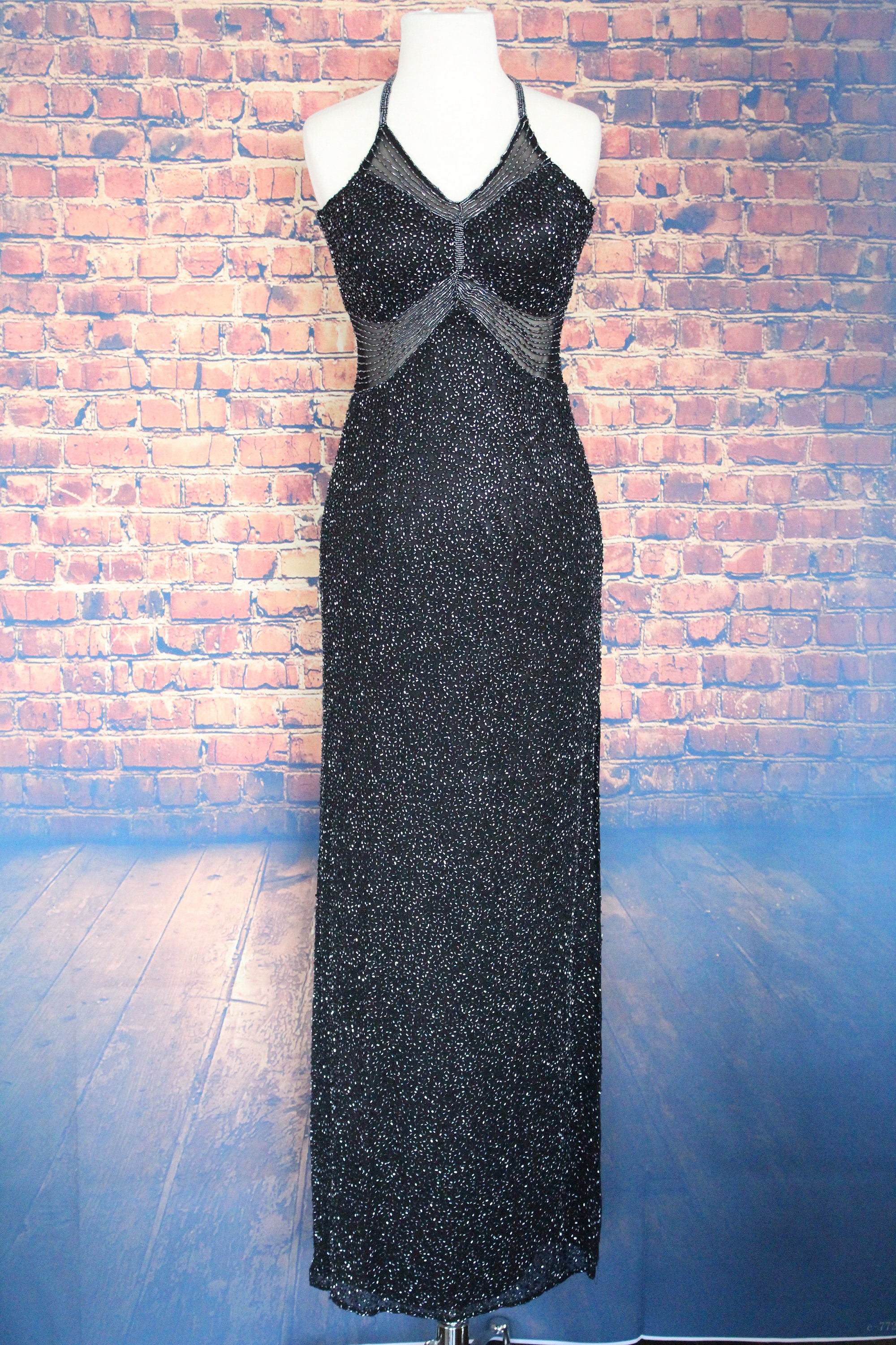 100% Silk 70s Long Black Beaded Dress vintage / 70s / - Etsy