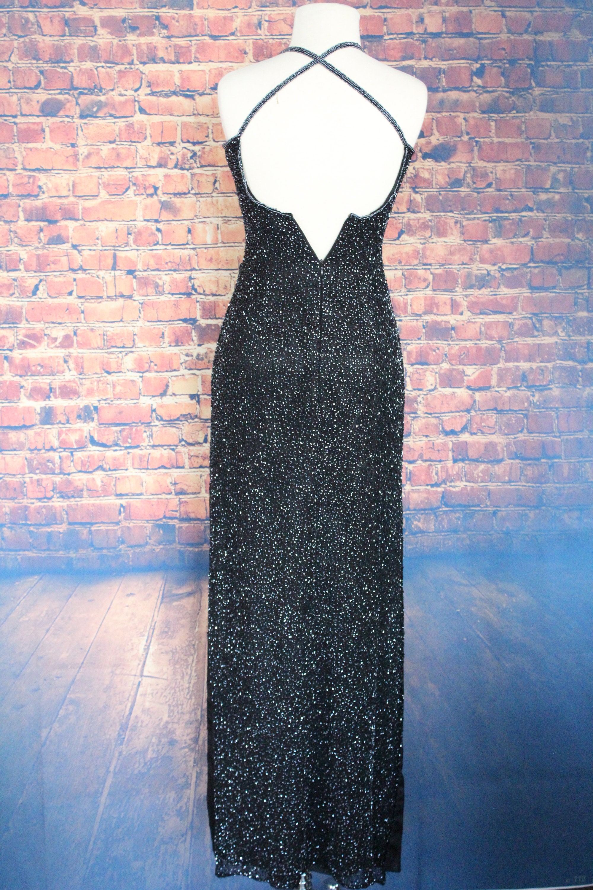 100% Silk 70s Long Black Beaded Dress vintage / 70s / - Etsy