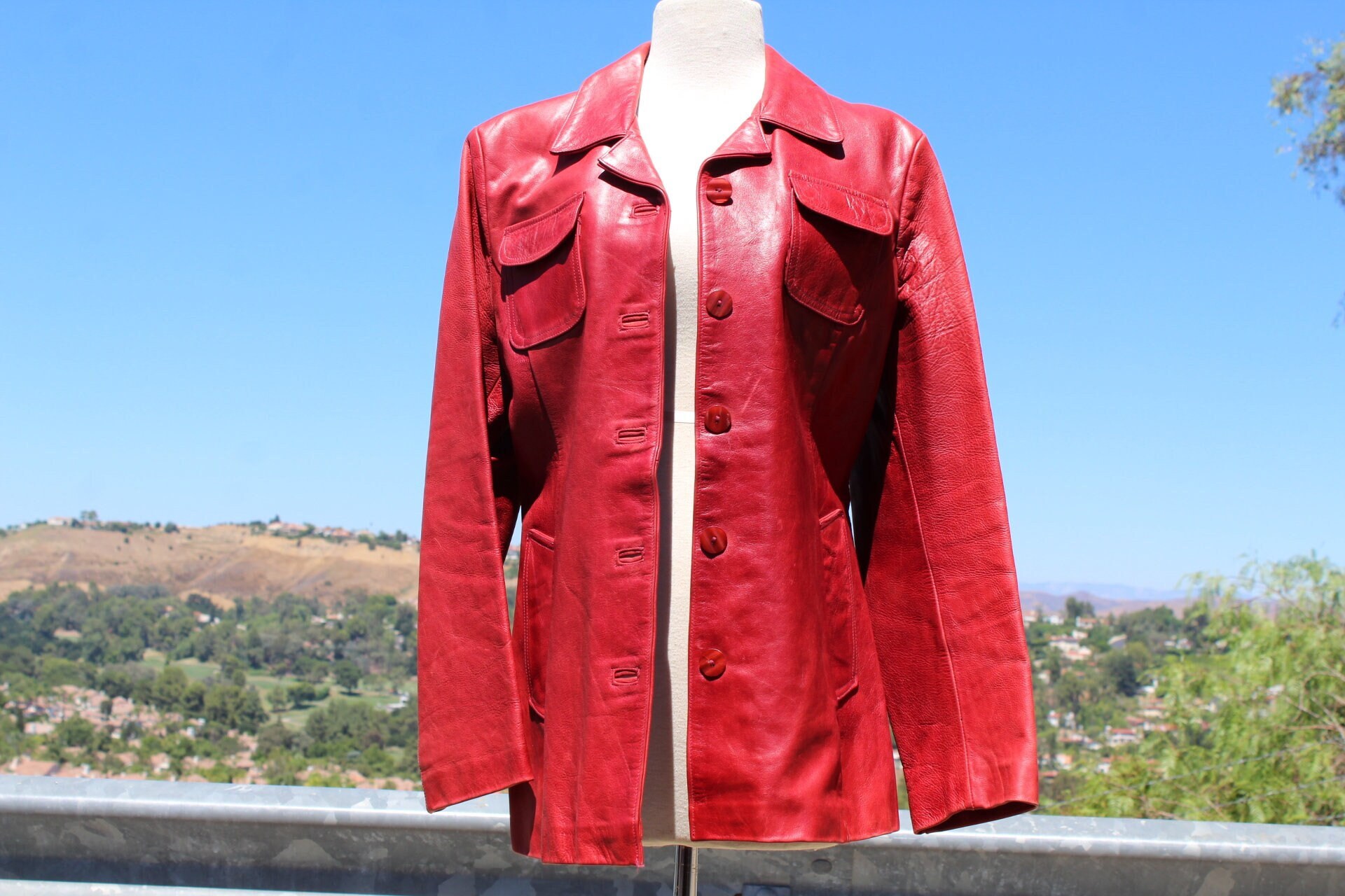Leather coat red deals