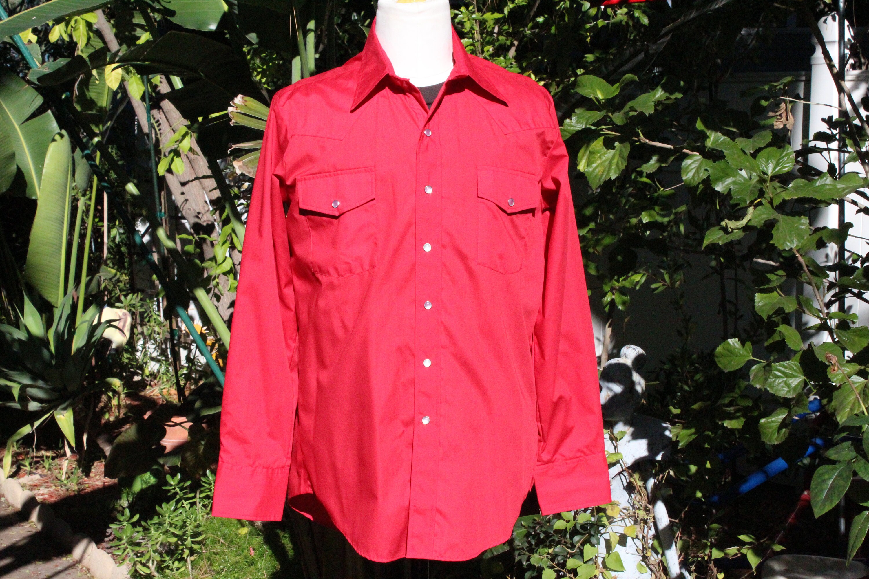 Vintage 60s Chili Red Western Cowboy Shirt NOS Malco Modes 16/34