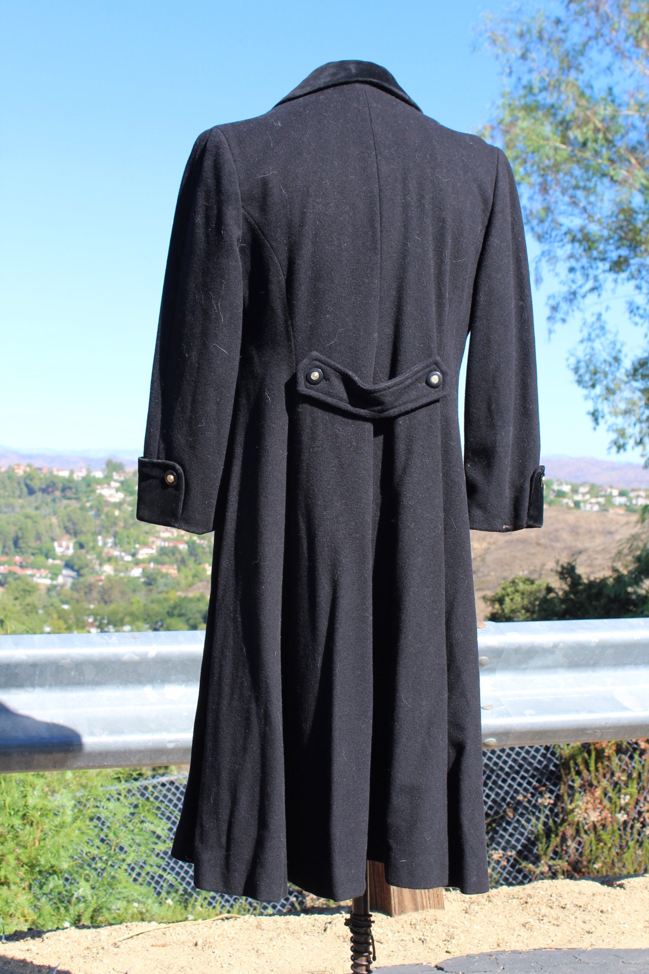 Long Black Wool Coat With Black Velvet 10 (vintage / 90s