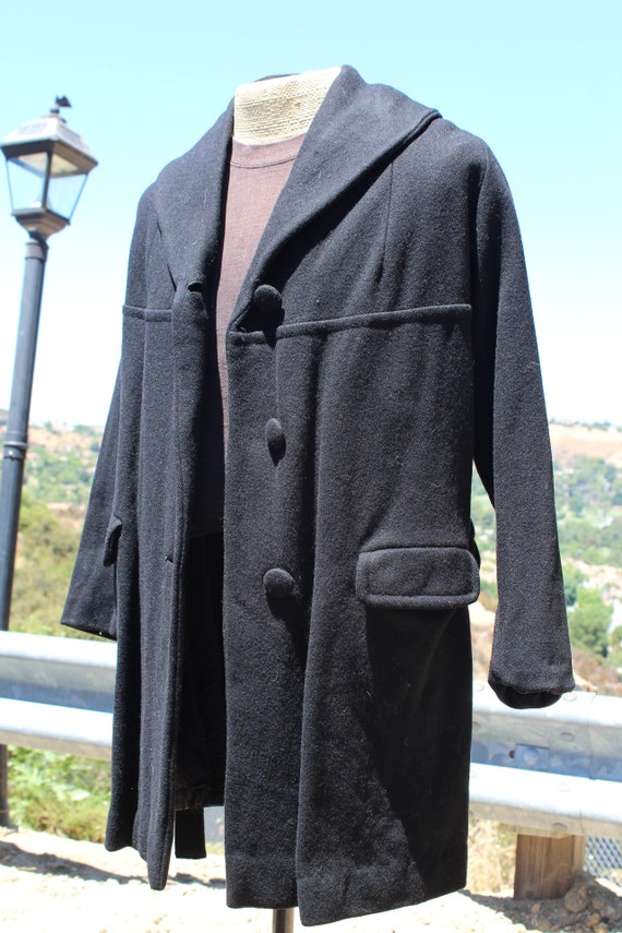 60s Black Wool Womens Overcoat Medium (Vintage / … - image 3