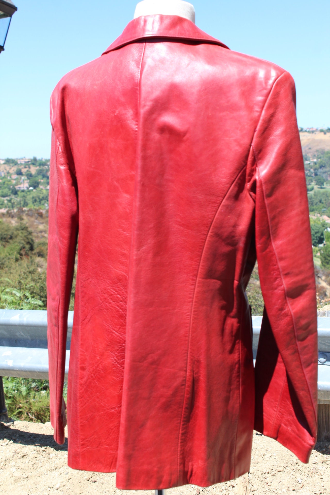 Italian Red Leather Coat Medium (Vintage / 80s / Moda In Pelle 