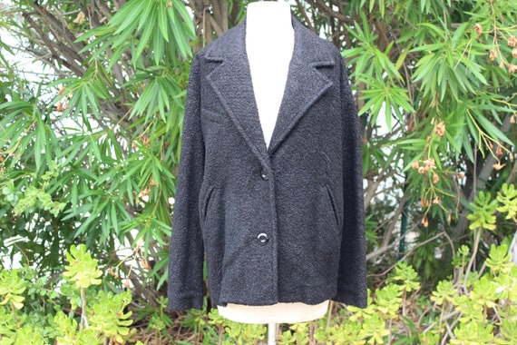 60s Black Vintage Wool Blend Jacket Large (Vintag… - image 1