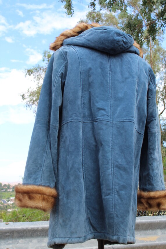 RARE Blue Suede Parka w Faux Fur Lining Medium (V… - image 5