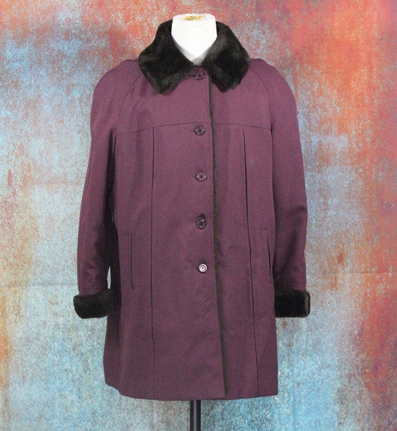 Purple Vintage 1970s Coat W Black Faux Fur Lining vintage 70s