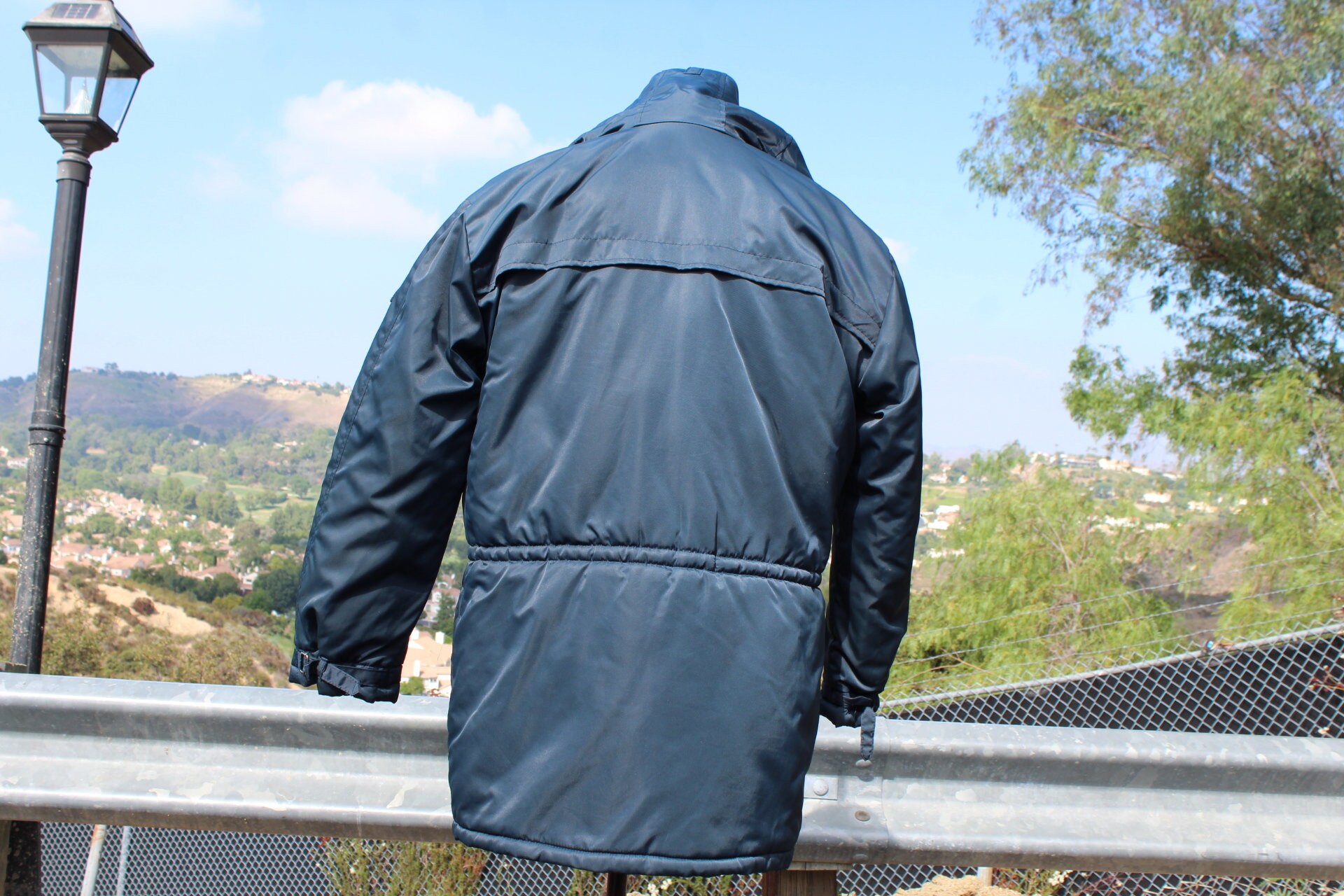 Vintage Blue Nylon Insulated Parka Yellow Interior Large Broken