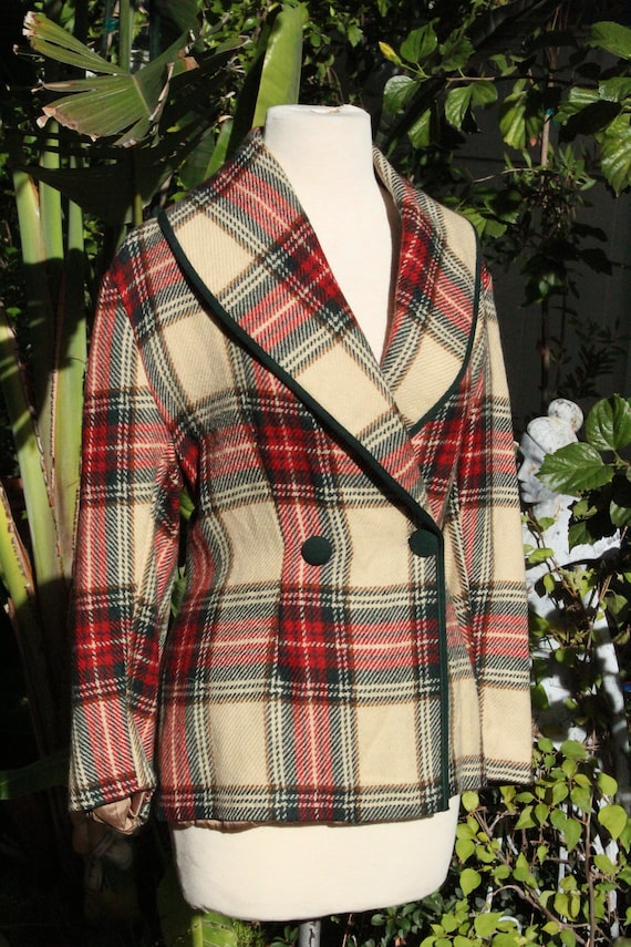 Vintage Italian Wool White Plaid Blazer (Vintage … - image 2