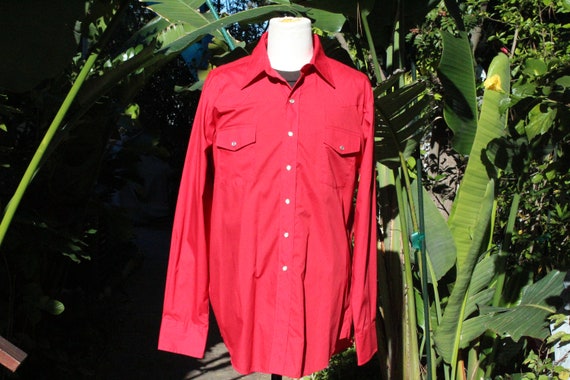 Vintage 60s Chili Red Western Cowboy Shirt NOS Ma… - image 8