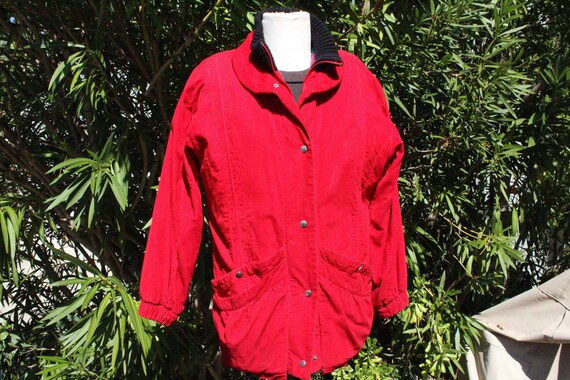 80s Corduroy Red 4-Pocket Winter Work Jacket (Vint