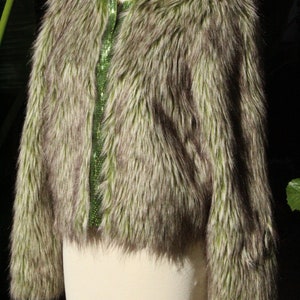 RARE Vintage Green Faux Fur Jacket w Beaded Closure Vintage / 80s image 4