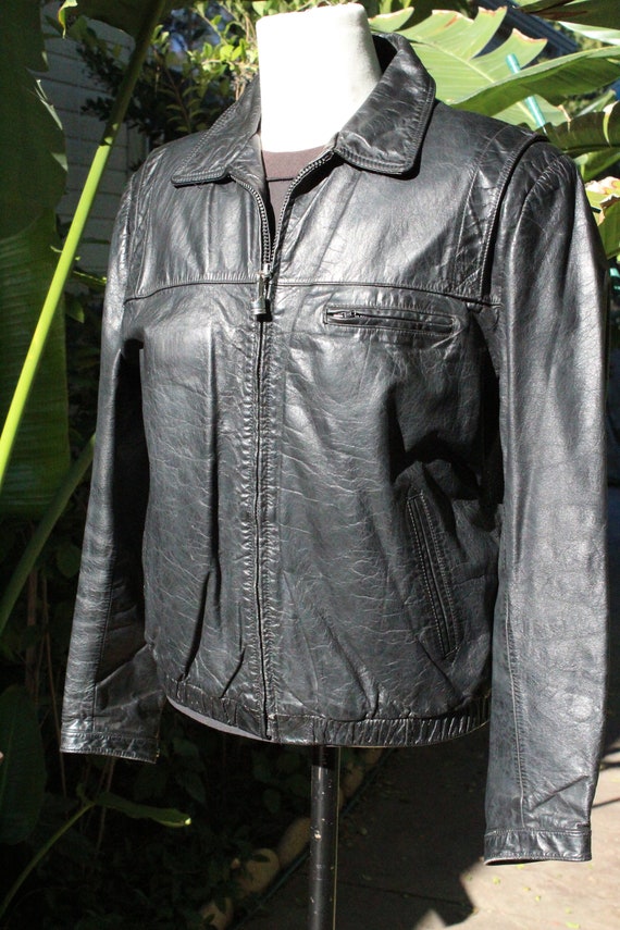 Vintage 70s Black Wilsons Leather Motorcycle Jack… - image 3
