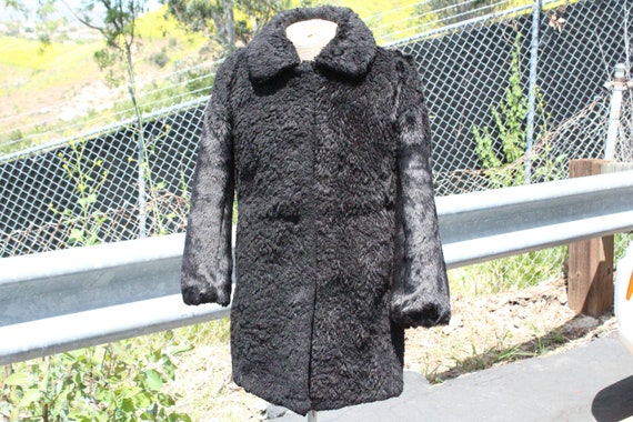 Black Faux Fur Coat w Shiny Arms (Vintage / 80s) - image 1