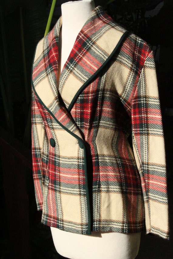 Vintage Italian Wool White Plaid Blazer (Vintage … - image 3