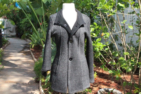 Italian Black / Grey Moreno Wool Reversible Coat … - image 7