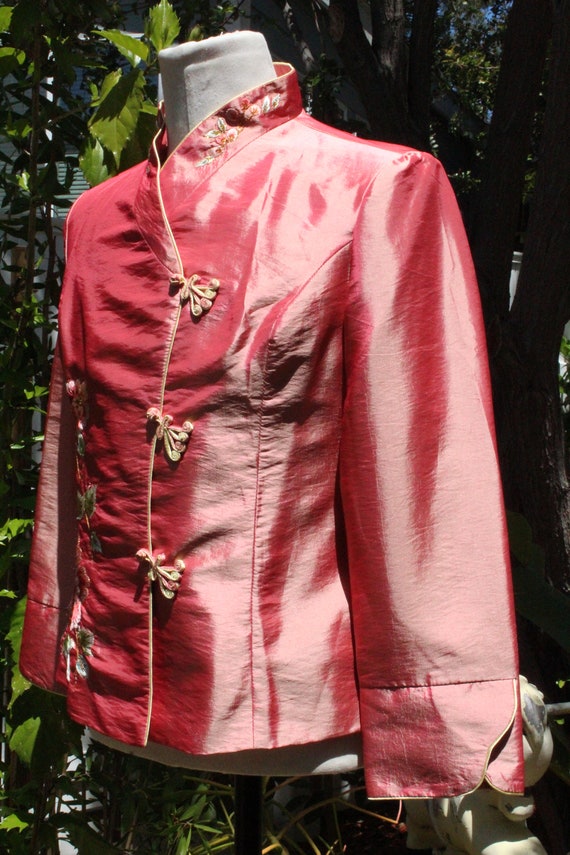 Pink Shiny Flower Cheongsam Jacket (Vintage / 80s) - image 3