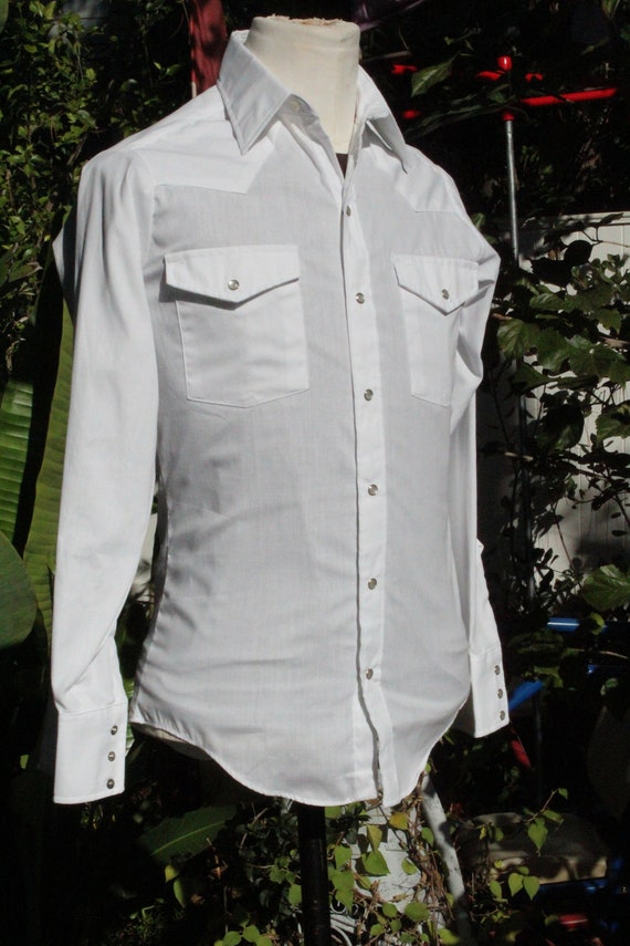 Vintage 60s White Pearl Snap Western Shirt 14 - 1… - image 2