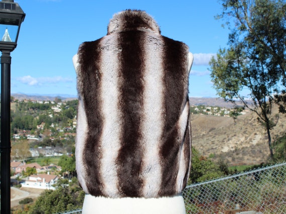 Brown White Striped Vegan Fur Vest w Hidden Hooks… - image 6