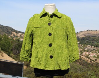 Green Corduroy 60s Chartreuse Women's Swing Coat Made in USA  (Vintage / 60s)