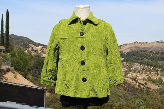 Green Corduroy 60s Chartreuse Women's Swing Coat … - image 1