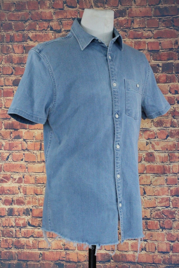 Classic Blue Denim Short Sleeve Shirt (Vintage / … - image 2