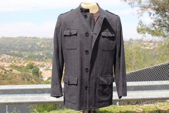 Vintage Black Wool Luxury Field Jacket Overcoat X… - image 1