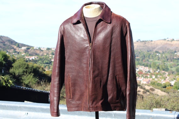Vintage Dark Brown Leather Bomber Jacket XL (Vint… - image 1
