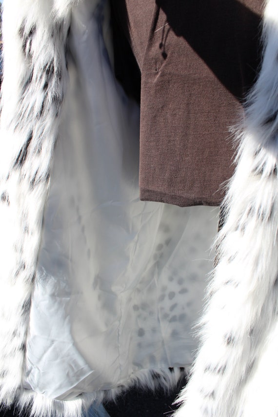 Long White and Black Dalmatian Faux Fur Coat Large Hook and Eyes