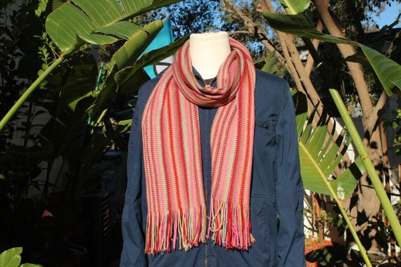 Pink Red Multi Colored Scarf (Vintage / 80s) - image 2