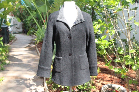 Italian Black / Grey Moreno Wool Reversible Coat … - image 1