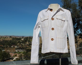 Vintage White Cotton Brown Accents Jacket Small / Youth Large (Vintage / 80s)