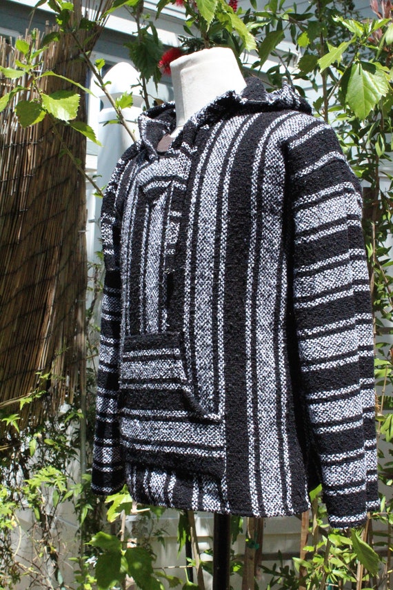 90s Black / Grey Striped Baja Hoodie (Vintage / 9… - image 3