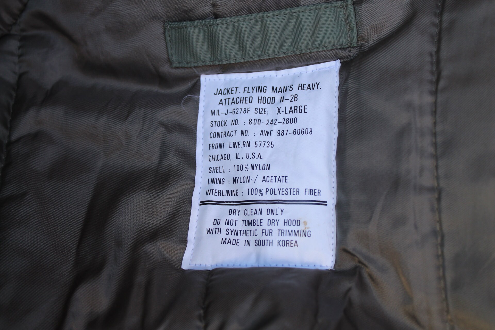Vintage Green Military Flying Man's Heavy N-2B Bomber Parka Split