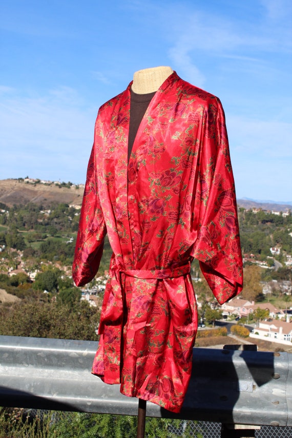Red Robe with Red Rose Print (Vintage / 80s) - image 2