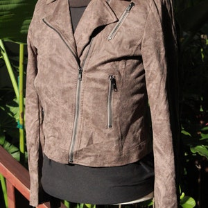 Fringe Chocolate Brown Faux Suede Motorcycle Jacket Vintage / 80s image 4