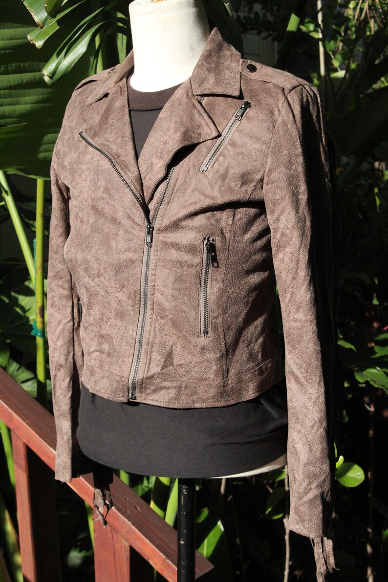 Fringe Chocolate Brown Faux Suede Motorcycle Jacket Vintage / 80s image 4