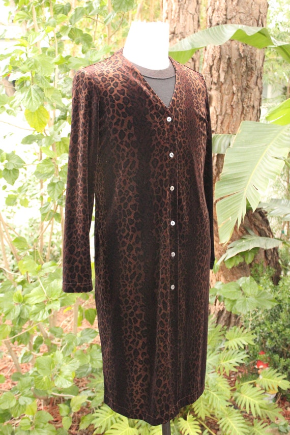 Long Vintage Velvet Cheetah Print Sweater w Shell… - image 3