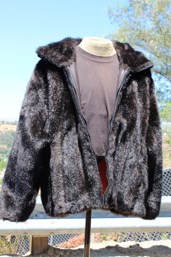 80s Black Faux Fur Womens Medium Made in USA (Vin… - image 3