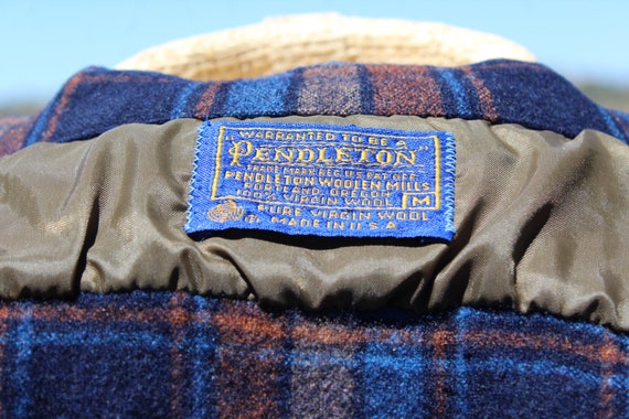 Vintage 60s Wool Pendleton Blue / Orange Plaid Me… - image 7