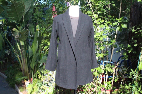 Vintage 80s Dumas Black Wool Open Trench Coat Mad… - image 1