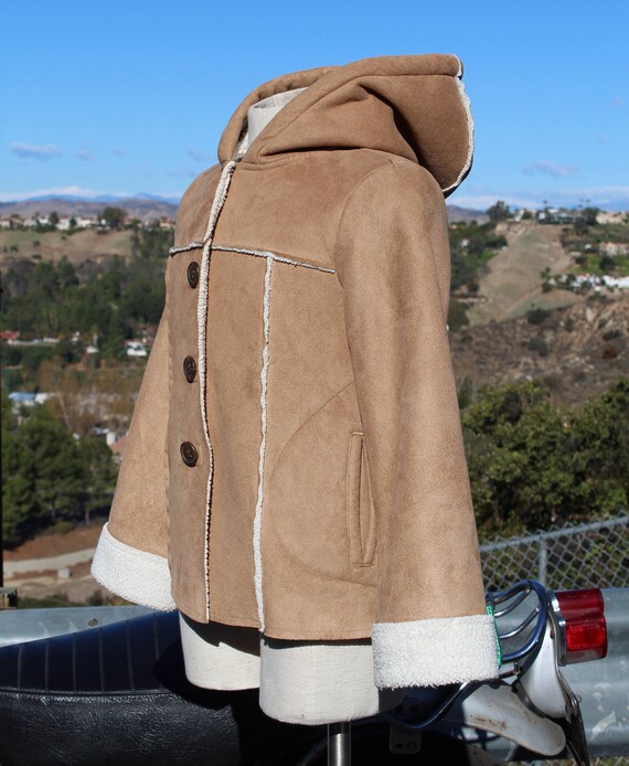 Kid's Vegan Brown Shearling Coat w/ Hood (Vintage… - image 2